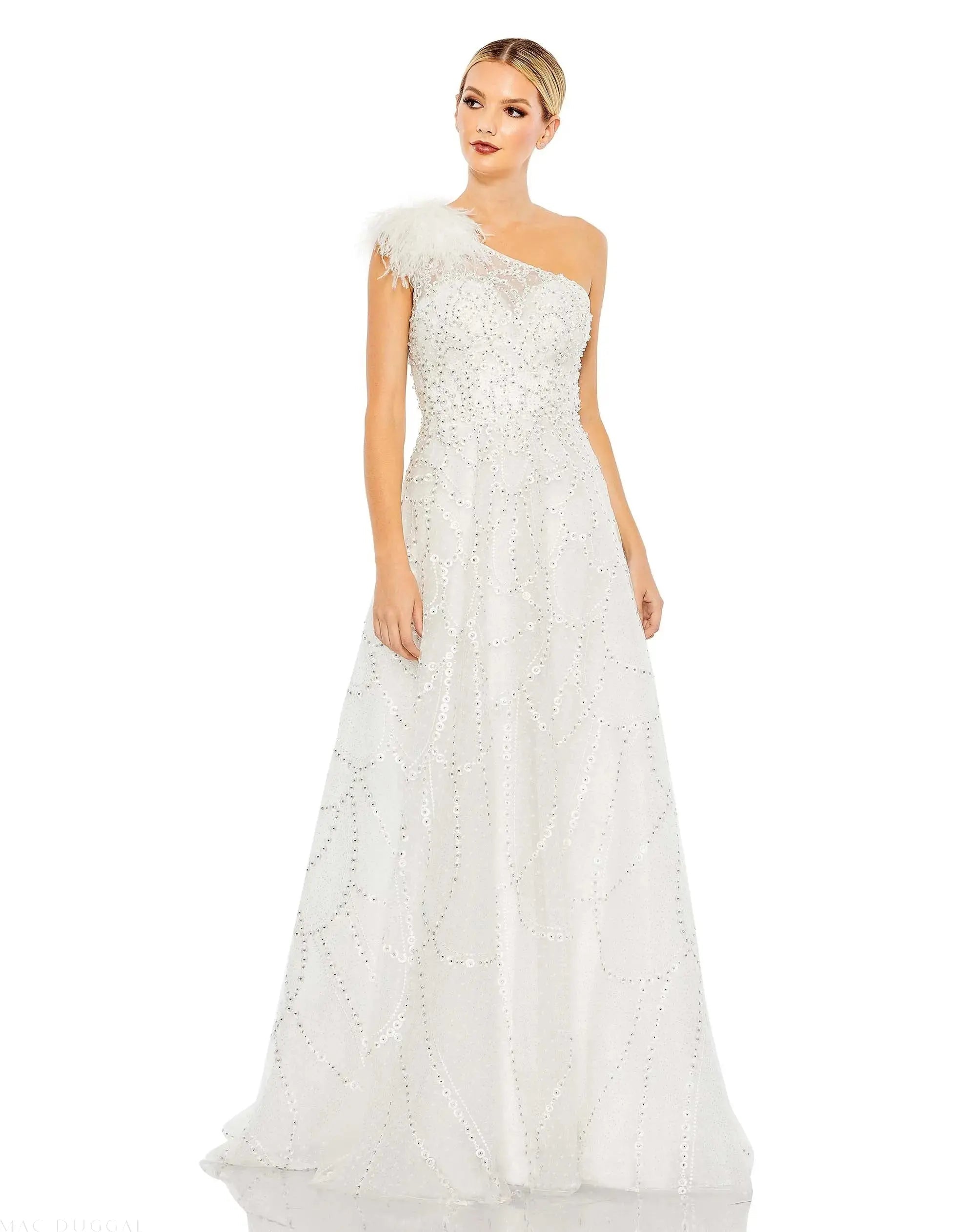 White Embellished One Shoulder A Line Gown - FINAL SALE