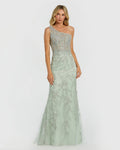 Green One Shoulder Hand Embellished Evening Gown