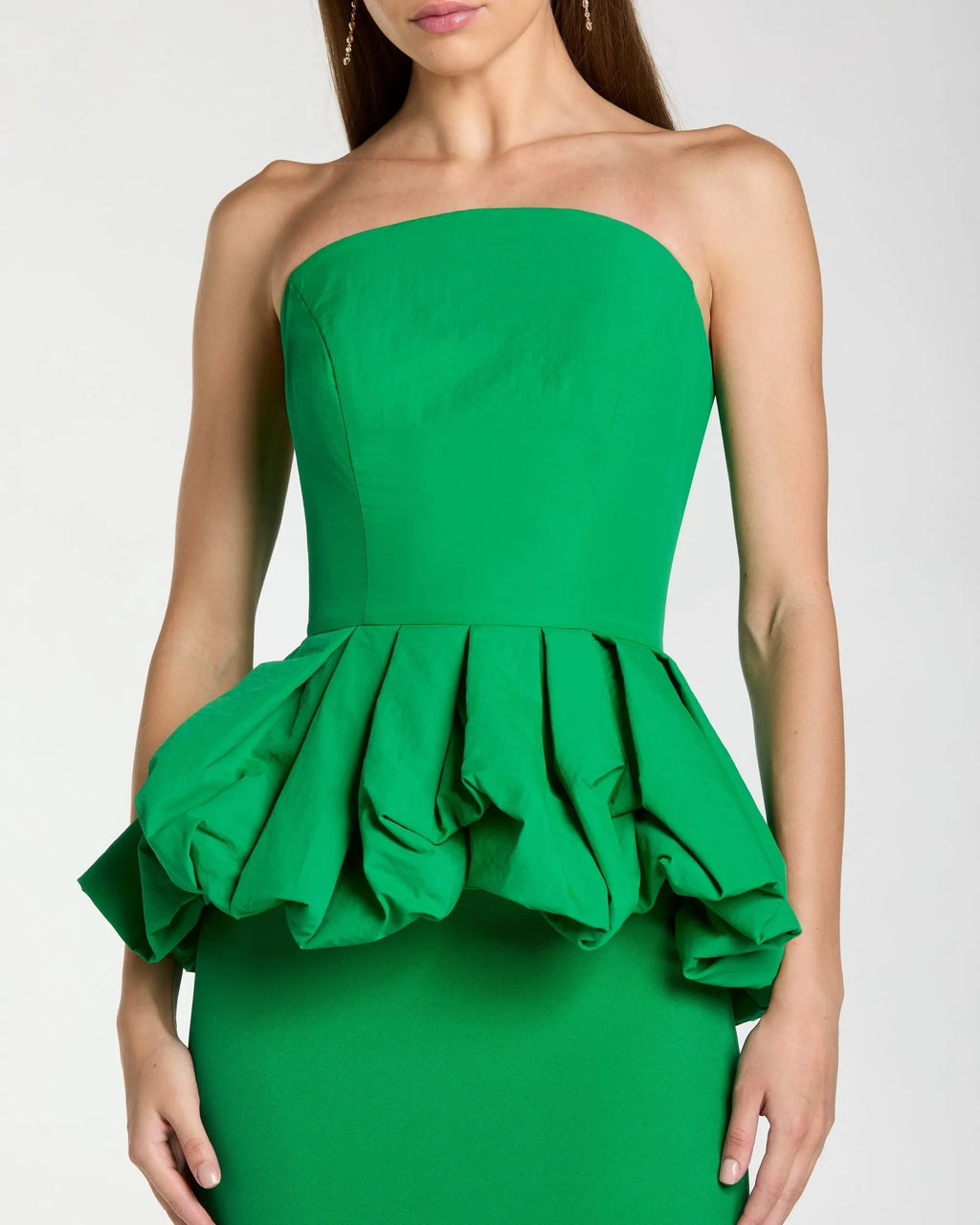 Green Strapless Peplum Trumpet Gown