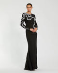 Black Jersey Evening Gown With Beaded Swirl Detail
