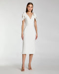 White Sleeveless Crepe Midi Dress with Bow Straps