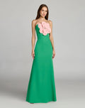 Green Strapless Crepe Gown With 3D Flower