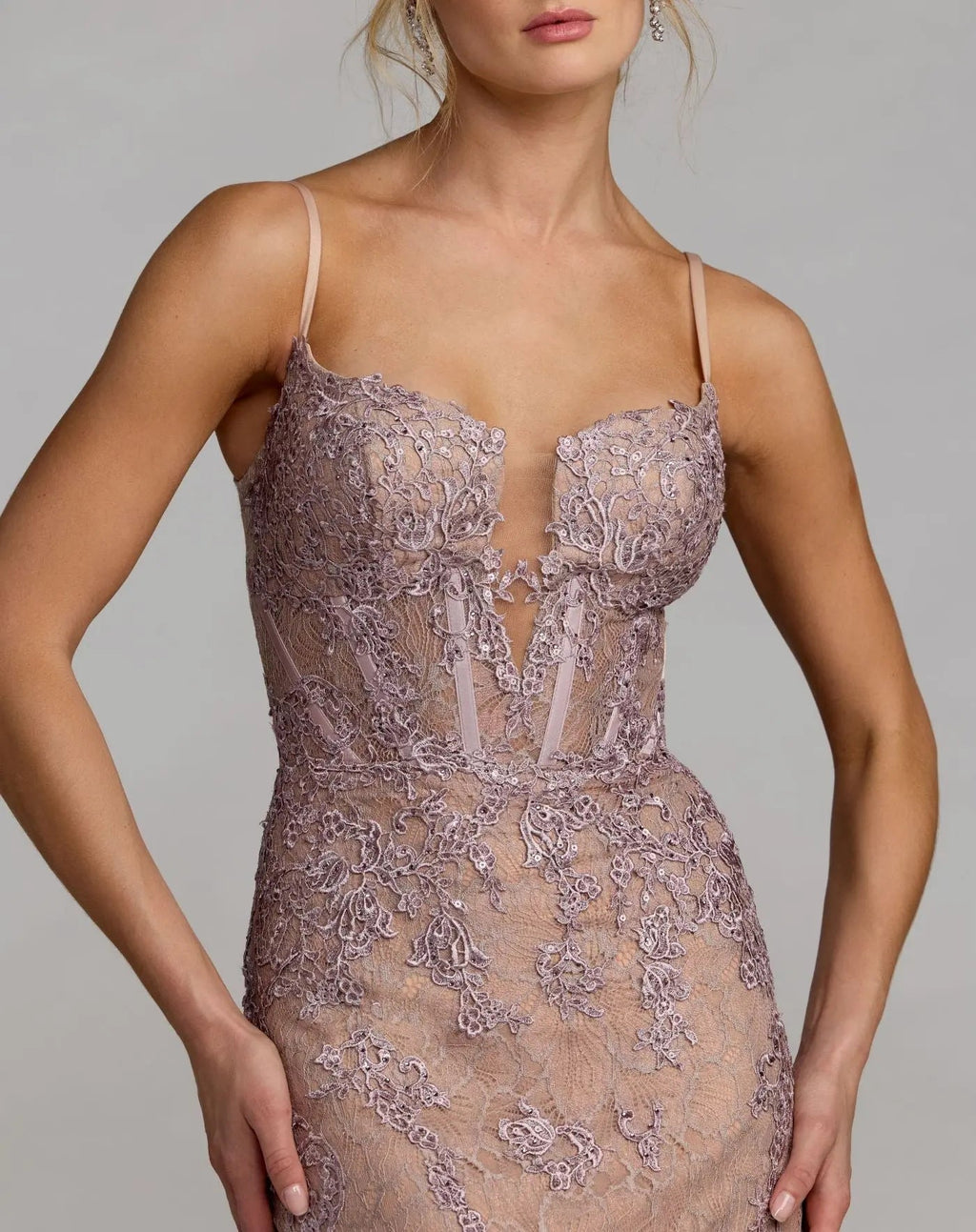 Pink Embroidered Lace Sleeveless Mermaid Gown