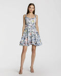 Blue Floral Square Neck Ruffled Cotton Mini Dress