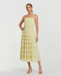 Yellow Micro Ruffle Strapless Midi Dress