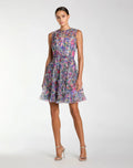 Purple Multicolor Micro Ruffle Floral A-Line Mini Dress