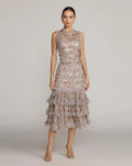 Multicolor Sleeveless Sequin Tiered Ruffle Midi Dress