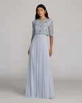 Blue High Neck Embellished Top With Chiffon Skirt Gown