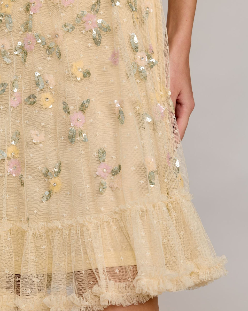 Yellow Sleeveless Sequin Embellished Dress