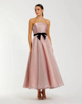Petite Pink Polka Dot Organza Strapless Dress With Bow